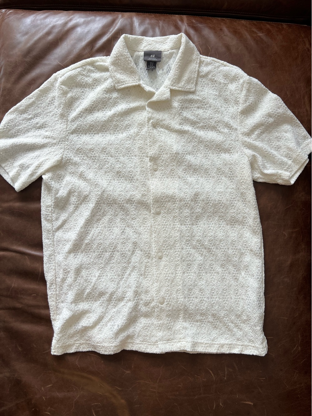 H&M Cream Textured Short-Sleeve Button-Down Shirt